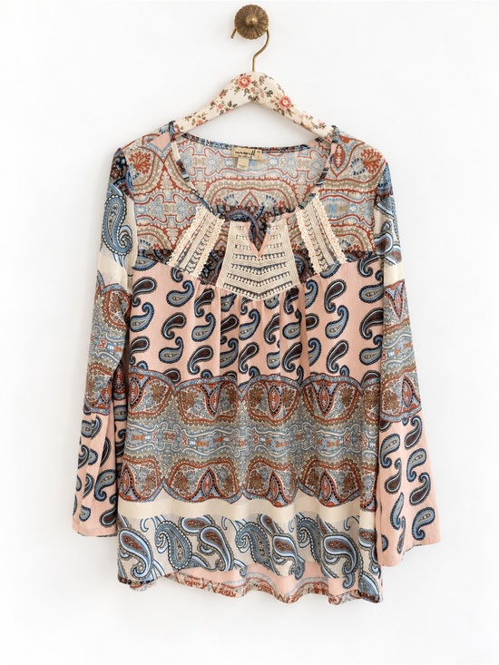 ONE WORLD Tops - One World Boho Paisley Crochet-Neck Peasant Top